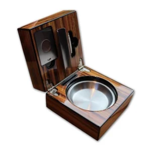 Folding Single Cigar Rest Ashtray & Cutter - Zebra Wood