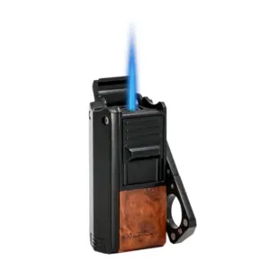 Vector Thor Single Jet Flame Cigar Lighter (Rotating V Cut/Punch/Cigar Stand) - Mahogany