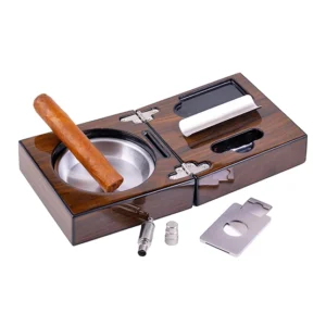 Folding Cigar Ashtray & Cutter – Walnut Finish