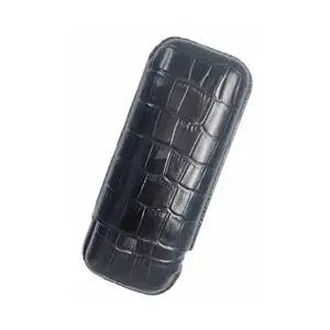Croco Leather Cigar Case Black - 2 Robusto