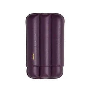 Bosquet Paris Fluted Purple Grained Calf Leather Cigar Case - 3 Cigars