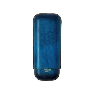 Bosquet Paris Patina Blue Smooth Calf Leather Cigar Case - 2 Cigars