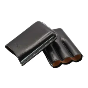 Jemar XL Black Leather Cigar Case - 3 Robusto