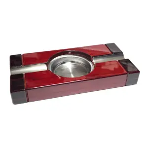Double Rest Cigar Ashtray - Lacquered Wood Finish