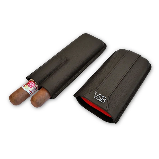 VSB Black Leather Cigar Case - 2 Robusto - Image 4