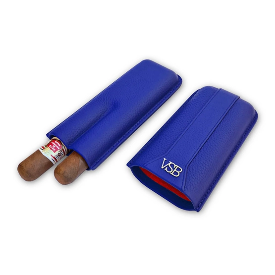 VSB Blue Leather Cigar Case - 2 Robusto - Image 4