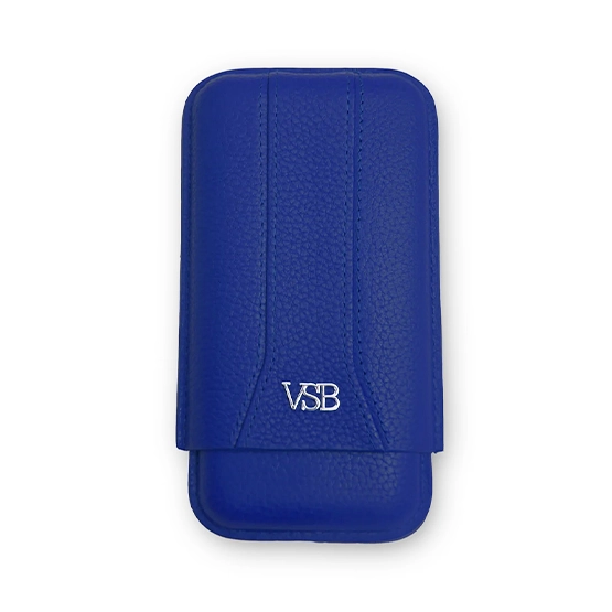 VSB Blue Leather Cigar Case - 3 Robusto