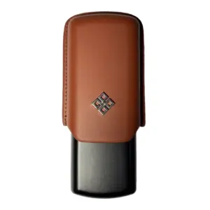 Alestimo Brown and Black Leather and Metal Cigar Case - 2 Toro